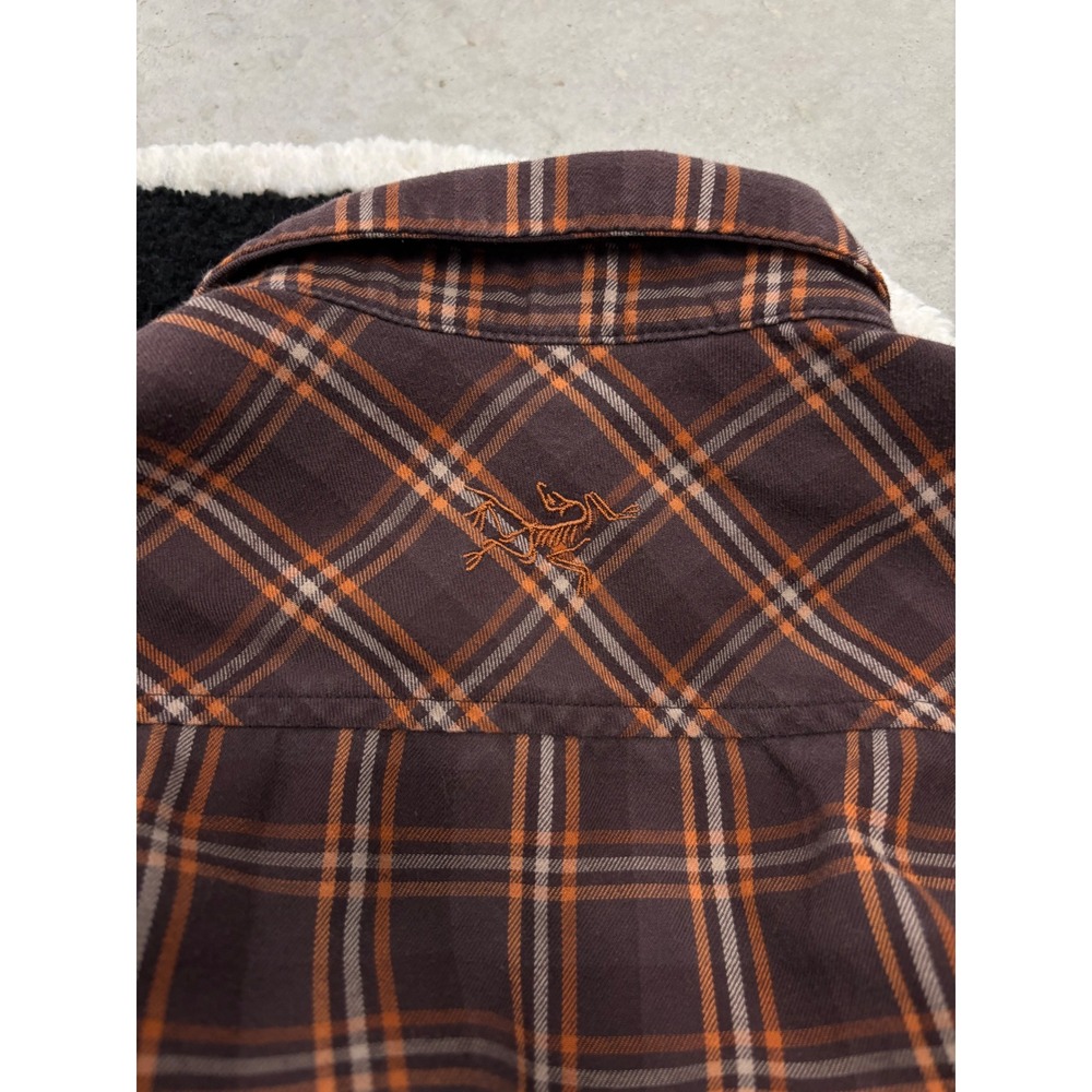 Arcteryx Mens Plaid Long Sleeve Snap Button Down Shirt Brown Orange Small - Picture 4 of 9